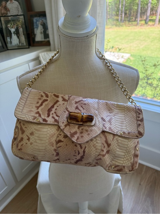 Elaine Turner Handbags - Elaine Turner Python Embossed Clutch w/ Bamboo Clasp & Chain Strap